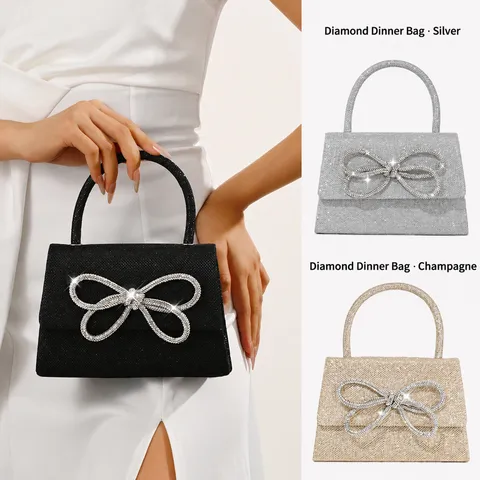 Women Fashion Sequin Mini Handbag Rhinestone Bow Evening Bag Luxury Glitter Crossbody Bag For Wedding Party
