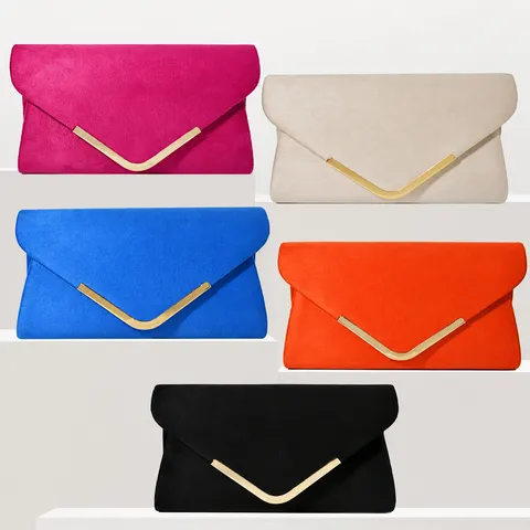 Women Velvet Envelope Evening Bag Fashion Metal V Bar Clutch Bag Elegant Ladies Handbag Party Wedding Purse