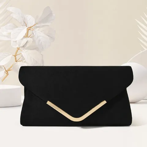 Women Velvet Envelope Evening Bag Fashion Metal V Bar Clutch Bag Elegant Ladies Handbag Party Wedding Purse