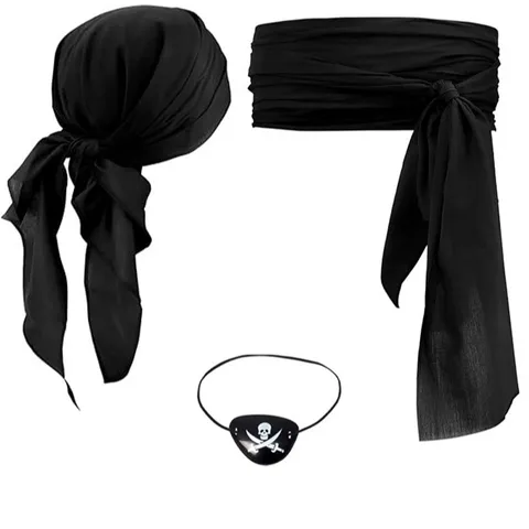 Halloween Pirate Costume Ensemble Médiéval Renaissance Lin Pirate Foulard Ceinture Et Crâne Cache-Œil Tenue de Fête