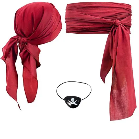 Halloween Pirate Costume Ensemble Médiéval Renaissance Lin Pirate Foulard Ceinture Et Crâne Cache-Œil Tenue de Fête