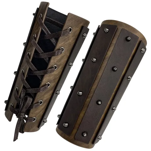 Medieval Leather Wrist Bracers Vintage Knight Gauntlet Rivet Arm Guard Laced Cosplay Costume Accessories For Men Women