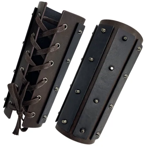Medieval Leather Wrist Bracers Vintage Knight Gauntlet Rivet Arm Guard Laced Cosplay Costume Accessories For Men Women