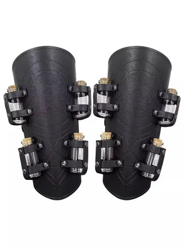 Bracelets de Poignet en Cuir PU Rétro Médiéval Viking Fantasy Cosplay Armure de Poignet Avec Bouteilles d'Alchimie en Verre Accessoires de Costume Pour Hommes