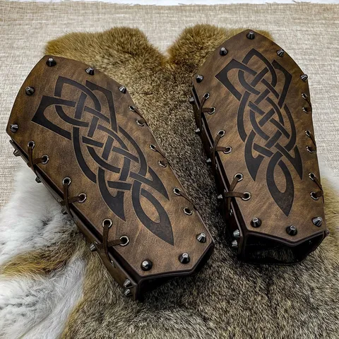 Brassards de Bras en Cuir Viking Médiéval Gantelet Nœud Celtique Rivet Bracelet Armure Pour Accessoires de Costume de Cosplay d'Halloween
