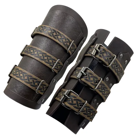 Medieval Retro PU Leather Bracer Knight Arm Guard Celtic Knot Embossed Rivet Metal Buckle Cosplay Costume Accessory