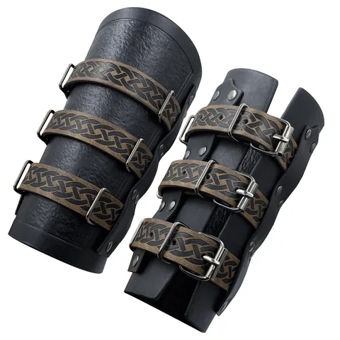 Medieval Retro PU Leather Bracer Knight Arm Guard Celtic Knot Embossed Rivet Metal Buckle Cosplay Costume Accessory
