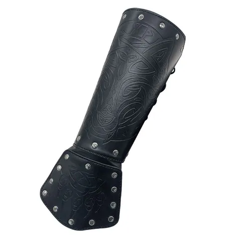 Medieval Viking Embossed Wolf Tiger Head Bracers Faux Leather Arm Guards Knight Cosplay Stage Costume Accessories