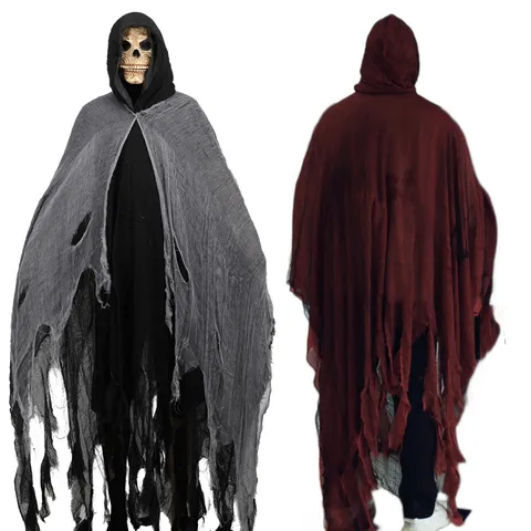 Cape à Capuche d'Halloween Robe de Sorcier Costume Cosplay Adulte Horreur Faucheuse Vampire Fête Vêtement