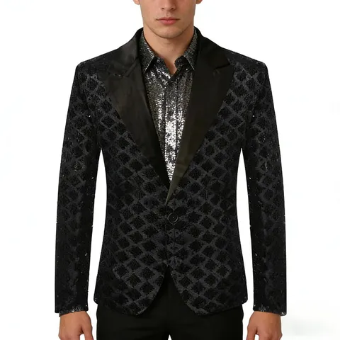 Men Diamond Sequin Peak Lapel Single-Breasted Suit Jacket European Fashion Slim Fit Blazer For Stage Banquet