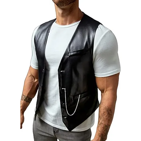 Gilet in Pelle PU Slim Fit Casual da Uomo Collo alla Coreana Monopetto Giacca Moto Biker