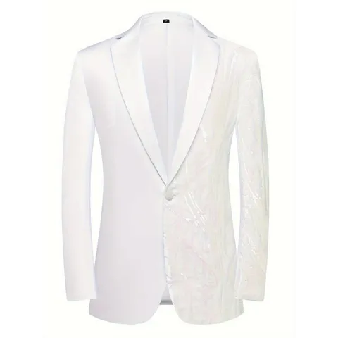 Men's Sequin Lapel Blazer Single Button Casual Suit Jacket Slim Fit Business Party Outerwear