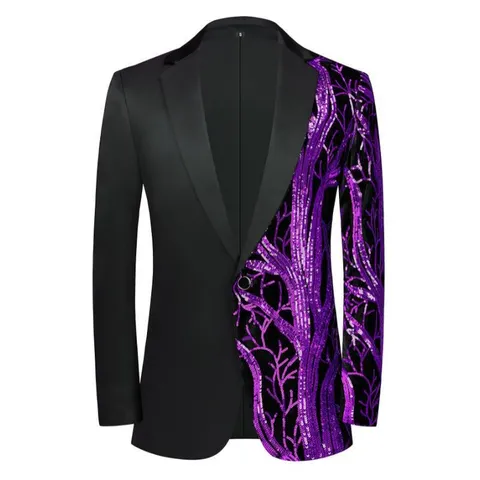 Men's Sequin Lapel Blazer Single Button Casual Suit Jacket Slim Fit Business Party Outerwear