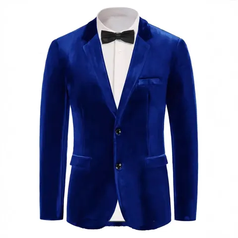 Men's Casual Slim Fit Velvet Suit Jacket Single Breasted Solid Color Stylish Blazer For Autumn Winter Business Party Outerwear