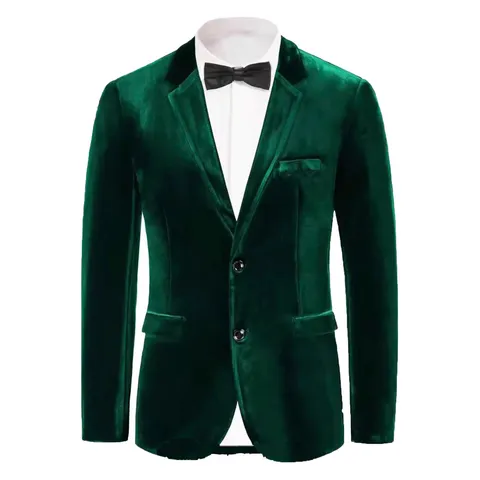 Men's Casual Slim Fit Velvet Suit Jacket Single Breasted Solid Color Stylish Blazer For Autumn Winter Business Party Outerwear
