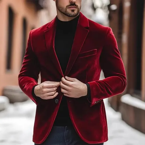 Men's Velvet Suit Jacket Slim Fit Single Breasted Formal Blazer For Wedding Banquet Business Party Outwear