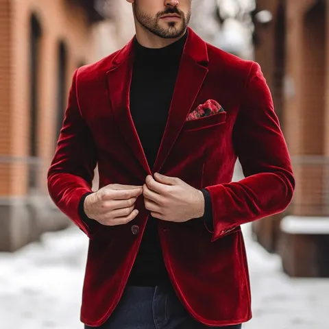Men Velvet Casual Blazer Single Breasted One Button Suit Jacket Winter Christmas Party Business Outerwear