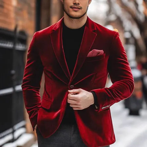 Men Velvet Casual Blazer Single Breasted One Button Suit Jacket Winter Christmas Party Business Outerwear