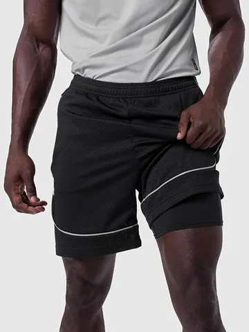 Ανδρικά Casual Αθλητικά Σορτς Fitness Running Mesh Διπλής Στρώσης Camouflage Σκούρο Καφέ Μαύρο Activewear Bottoms