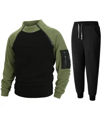 Sweat-shirt Polaire Casual pour Homme Col Montant Bloc de Couleurs Survêtement Manches Longues Sport d'Extérieur