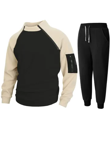 Sweat-shirt Polaire Casual pour Homme Col Montant Bloc de Couleurs Survêtement Manches Longues Sport d'Extérieur