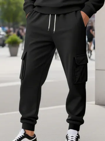 Pantaloni Jogger Casual Tinta Unita con Coulisse da Uomo Foderati in Pile Ispessiti Pantaloni della Tutu con Tasche Quotidiano