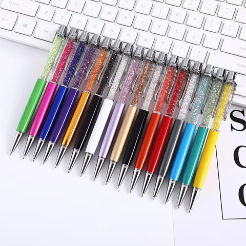 Bolígrafo de Metal con Diamantes de Imitación Creativo Lujoso Relleno de Cristal Pluma Escritura Rotatoria para Oficina Escuela
