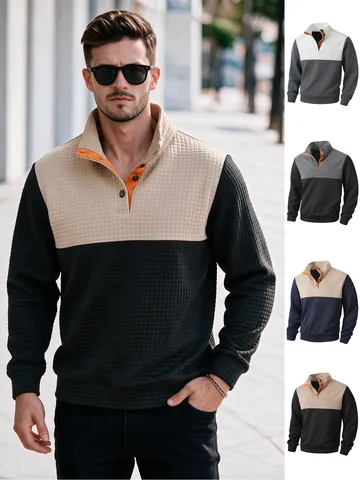 Andrikó Sweatshirt Orthio Giaká Makry Manny Color Block Casual Waffle Knit Pullover Top