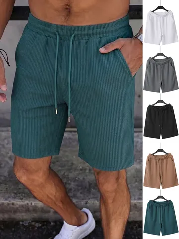 Men Casual Jacquard Sports Beach Shorts Loose Fit Drawstring Elastic Waist Short Pants For Summer Daily Outdoor Wear