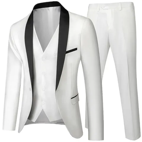Ensemble Costume 3 Pièces Slim Fit d'Affaires pour Hommes Col Châle Un Bouton Blazer Gilet Pantalon Mariage Mari Smoking Formel