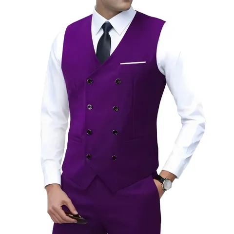 Men's Slim Fit Double Breasted Suit Vest V-Neck Business Formal Waistcoat For Wedding Party Banquet Top