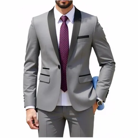 Men's Slim Fit Jacket And Pants Set Shawl Lapel One Button Wedding Tuxedo For Groom Groomsmen Formal Business Party Attire