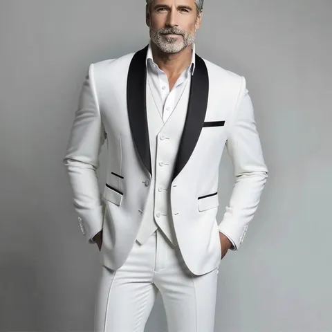 Men Business Suit Three Piece Set Slim Fit Notch Lapel Suit Jacket Vest and Pants Wedding Groom Formal Wear