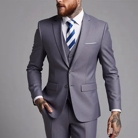 Men's Business Formal Suit Set Three Piece Blazer Vest Pants Professional Wedding Groom Suit Regular Fit