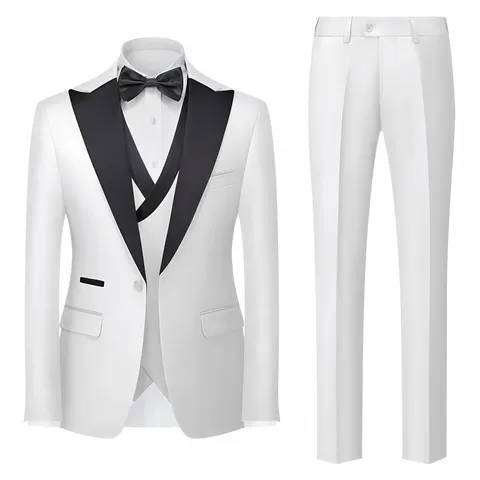 Men High-End Business Formal Suit Blazer Vest And Pants Set Wedding Groom Banquet Slim Fit Solid Color Luxurious Apparel