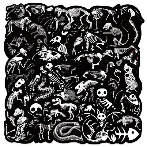 Autocollants Imperméables Graffiti Squelette d'Animal Noir Dessin Animé Pour Guitare Ordinateur Portable Valise
