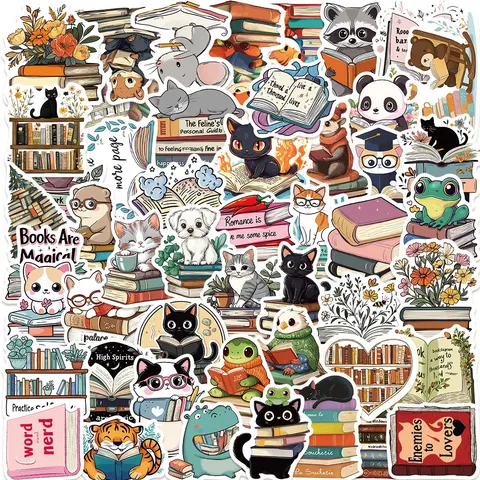 Mignons Autocollants de Graffiti Imperméables de Lecture d'Animaux de Dessin Animé Décalcomanies Esthétiques Pour Ordinateur Portable Bouteille d'Eau Bagages Skateboard
