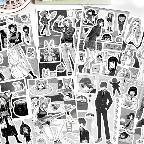 Autocollants de Dessin Animé Anime Noir et Blanc Autocollants de Personnages Minimalistes Pour Bagages Journal Étui de Téléphone