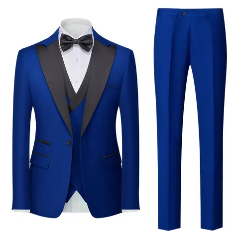 Men High-End Business Formal Suit Blazer Vest And Pants Set Wedding Groom Banquet Slim Fit Solid Color Luxurious Apparel
