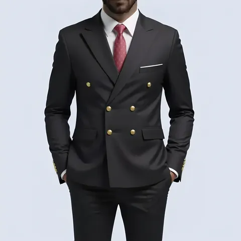Men's Slim Fit Double Breasted Blazer Gold Buttons Business Formal Suit Jacket Classic Notch Lapel Casual Tuxedo Sport Coat Top