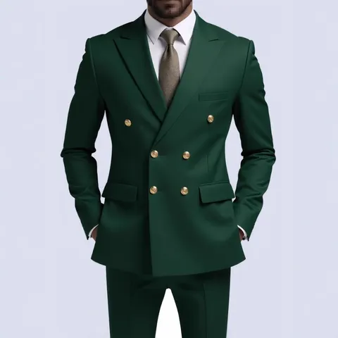 Men's Slim Fit Double Breasted Blazer Gold Buttons Business Formal Suit Jacket Classic Notch Lapel Casual Tuxedo Sport Coat Top