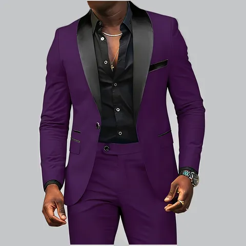 Andriko Set Koustoumiou Business Casual apo Polyestera Slim Fit Blazer kai Panteloni me Giaka Sali gia Gamo Parti
