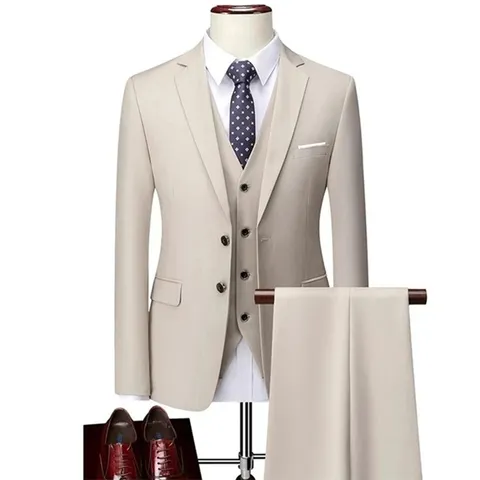 Ensemble de Costume d'Affaires pour Hommes Trois Pièces Slim Fit Revers Cranté Mariage Formel Blazer Gilet Pantalon