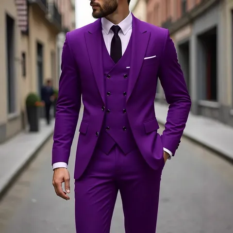 Men's Business Slim Fit Suit Three Piece Set Peak Lapel Blazer Vest Pants Groom Wedding Formal Suit