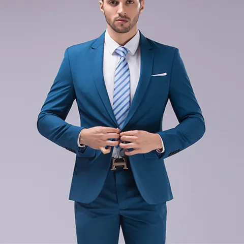 Men Business Slim Fit One Button Suit Two Piece Set Blazer And Trousers