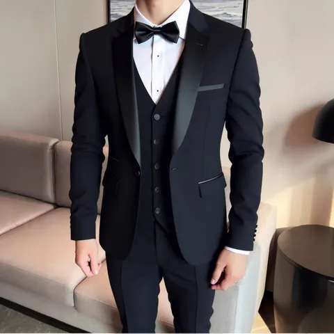 Men Shawl Collar Slim Fit Formal Suit Set With Jacket Vest And Pants Wedding Banquet Business Dress Suit Polyester Acetate Blend Tuxedo