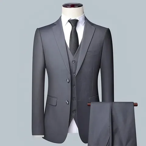 Men's Slim Fit Jacket Vest And Pants Suit Professional Business Wedding Groom Attire Classic Solid Color Single Breasted Apparel