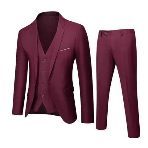 Men Business Formal Suit Set Notch Lapel Single Breasted Blazer Vest Pants Gentleman Wedding Groom Dress