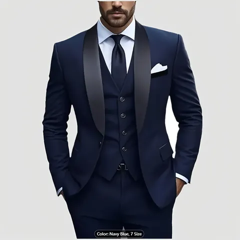 Men Business Suit Three Piece Set Slim Fit Notch Lapel Suit Jacket Vest and Pants Wedding Groom Formal Wear