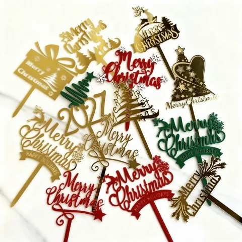 Weihnachten Kuchendekoration Acryl Merry Christmas Party Deko Rentier Stern Baum Festlicher Dessertstecker